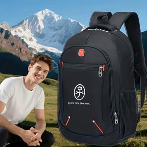 TEMU 캐스텔바야크 남성용 & 스타일 대용량 옥스포드 백팩 - 아이코닉 캐슬 로고, 노트북 수납공간, 조절 가능한 패딩 스트랩, 내구성 있는 학교, 여행용, 남녀공용 디자인 (블랙)