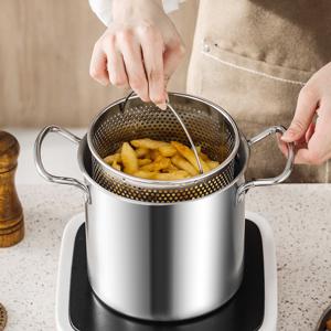 TEMU 내구성 강한 304 스테인리스 깊은형 냄비 3.5L 용량 튀김 오뎅 요리용 유리뚜껑 튀김바스켓 포함 인덕션 가스 모두 사용 가능