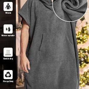 TEMU 남성용 퀵드라이 후디 타월 가운 - 경량 비점착 표면, 해변/스파/홈용 후드 목욕가운 - 원사이즈 (S-XXL) - MUTAO, 캐주얼 비치웨어, 기능적 프론트 포켓|비치타올|비치웨어|샤워가운