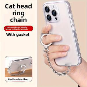 TEMU 탈착식 고양이 머리 폰 케이스 홀더와 끈, 금속 링 버클 방실 스트랩 유니버설 휴대용 액세서리 | 스테인리스 클라스프
