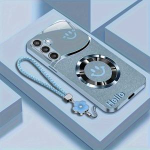 TEMU 스타일리시한 미소 디자인 레인드 메탈 페인트 강화 유리 폰 케이스, 삼성 갤럭시 A53/A54/노트 10/노트 20/노트 8/노트 9/S20/S21/S22/S23/S24/A06/S25/플러스 울트라 FE에 적합, 간단, 매력적, 저렴, 귀여움.|S21케이스