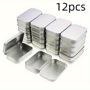 TEMU 12/24/48개 금속 직사각형 힌지 주스, 은빛 미니 휴대용 상자 컨테이너, 그림 테이프 과자 보석 공예 홈 정리기용 소형 보관 키트