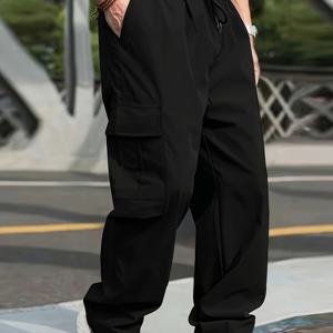 TEMU 남성용 올리브 그린 카고 팬츠 - 가벼운 트윌 원단, 측면 포켓, 조절 가능한 끈 허리 | 사계절 캐주얼 스트리트 스타일 조깅 기어, 조깅 팬츠