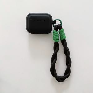 TEMU 애플 전용 무선 이어폰 보호 케이스 - 블랙과 이어폰 케이스 + 꼬인 와이어 핸드 스트랩. 창의적이고 미니멀한 디자인으로, 에어팟 1, 2, 3 프로 및 2세대, 3세대에 적합한 안전한 보호 케이스입니다.