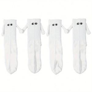 TEMU 2팩 귀여운 커플 양말 - 손잡이 디자인, 흰색 발목양말 & 검은 눈, 부드러운 폴리에스터 올시즌 선물용, 발렌타인데이 및 기념일 커플용 매칭 양말