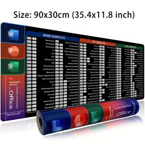 TEMU EXCOVIP 고무 마우스 패드, 직사각형 모양, 사무실, 가정, 학생 공부용으로 적합한 미끄럼 방지 책상 매트, 키보드 단축키 디자인, 사무실 워드 엑셀 PPT에 이상적, 내구성과 청소가 용이함