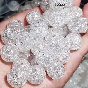 TEMU 500개 8mm 아크릴 투명 크랙 버스트 라운드 비즈 DIY 핸드메이드 컬러 크러쉬 스톤 아이스 버스트 팝콘 비즈