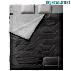 TEMU 성인용 더블 슬리핑백 + 베개 2개 포함 - 퀸 사이즈 XL 사계절 캠핑 하이킹 배낭여행용 2인용 슬리핑백, 추운 날씨와 따뜻한 날씨에 적합, 겨울철 보온, 재난 시 및 손님용