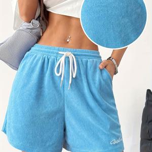 TEMU 여성 캐주얼 드로스트링 허리 & 사이드 포켓 반바지 - 가볍고 사계절 내내 편안함, 레귤러 핏, 집 & 야외 활동에 적합, 캐주얼 웨어, |캐주얼 스타일 반바지|드로스트링 허리 반바지