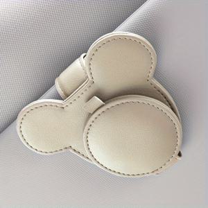 TEMU 1개 PU 가죽 선바이저 패션 안경 & 카드 홀더 클립 - 다기능 차량 내부 정리함, 레드 마우스 헤드 디자인, 티켓 및 카드용 컴팩트 보관함, 차량용 패션 안경 홀더|선글라스|썬그라스