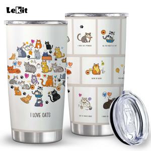 TEMU LeKit 20oz 스테인리스 스틸 단열 텀블러 뚜껑 포함 - 손세척만 가능, 동물 프린트, 고양이 테마 - 누수 방지, BPA 프리 여행 머그잔 커피 및 콜드 음료 - 데이, 어머니의 날 및 졸업을 위한 고양이 애호가를 위한 훌륭한 선물