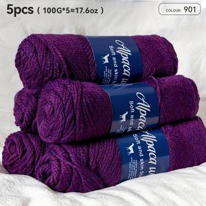 TEMU 5pcs 알파카 양털 세트 - 손뜨개, 크로셰 블랭킷, 모자, 스카프 및 코트용 부드럽고 내구성이 뛰어난 100% 순 알파카 섬, 청소하기 쉽고 DIY 공예에 이상적입니다.
