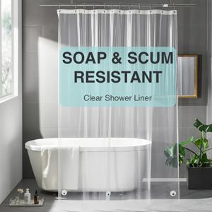 TEMU 1개 투명 샤워 커튼 라이너 - PEVA 경량 플라스틱 샤워 커튼 라이너, 무게 자석 및 플라스틱 후크 포함, 욕실 커튼, 욕조 커튼, 다양한 사이즈, 투명, 홈 데코