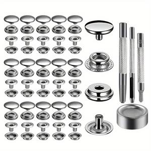 TEMU 200개 조각(50세트)의 패스너, 패스너 하드웨어 키트 15mm 스테인리스 스틸 패스너 해양 등급 캔버스 패스너, 3/8인치(약 1.9cm) 슬리브 골드 패스너, 의류 가죽 보트 커버 원단에 사용(은색, 금색, 검정색, 청동색)