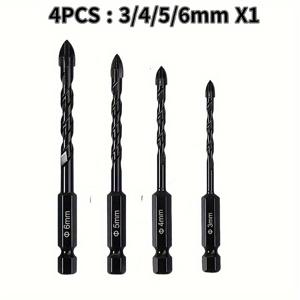 TEMU 멀티팩 육각축 드릴 비트 세트, 3-12mm, 4날 날카로운 비트, 금속 구조, 세라믹, 유리, 콘크리트용, 전기 불필요