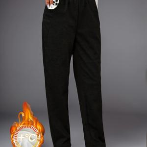 TEMU 플러스 사이즈 - 여성용 레그 팬츠, 사이드 포켓 디자인, 신축성 없는 투명한 바지, 일상 및 정장용 탄력 있는 허리밴드 - & 기타 중성 톤 가을/겨울 바지 - 캐주얼부터 포멀까지 편안한 핏, 겨울 의류, 편안한 착용감, 클래식 디자인, 고품질 스티칭, 오피스웨어