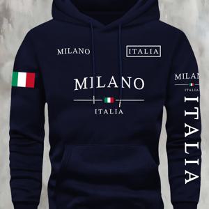 TEMU Kourrter 남성 이탈리아 국기 & 밀라노 그래픽 후드 스웨트셔츠 - 네이비 블루, 화이트 & 그린 이탈리아 국기 디자인, 이탈리아 텍스트 & 밀라노 레터링