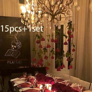 TEMU 5개 낭만적인 붉은 장미 매달린 꽃 장식, 200cm 리본 롤, 폴리에스테르 웨딩 아치형 및 천장 장식, 신부 샤워, 데이 파티 탁상 장식, 공주 테마