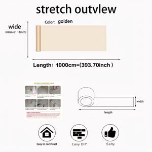 TEMU 1롤 393.70인치 골든 장식 스티커 - 나무 캐비닛, 문, 타일 및 바닥용 자체 접착 방수 PVC 필름 - 우아한 메탈릭 마감 솔기 보호 트림, 캐비닛 가장자리 장식, 타일 솔기 필러, 광택 마감, 내구성 있는 커버