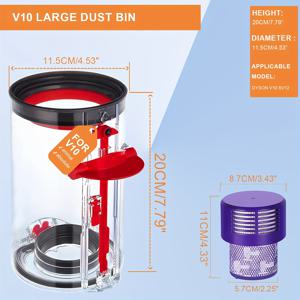 TEMU 2개, 사이클론 V10 동물, V10 전체 청소, V10 절대, SV12 진공 청소기 먼지통 HEPA 필터 부착 업그레이드된 진공 청소기