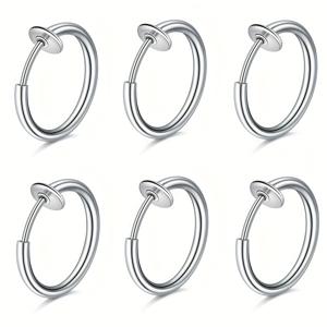 TEMU 6개 304 스테인리스 스틸 코 링 10mm 스프링 버클 귀걸이 비피어싱 립 스터드 쥬얼리