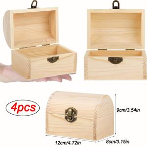 TEMU 장식용 나무 보석 상자 4개 세트, 힌지 뚜껑 및 자물쇠 포함, 예술적 보관 용도