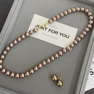 TEMU 데일리 웨어 및 선물용 빈티지 우아한 인조 진주 목걸이와 귀걸이 세트, 두 개의 조각|탄생석|은목걸이