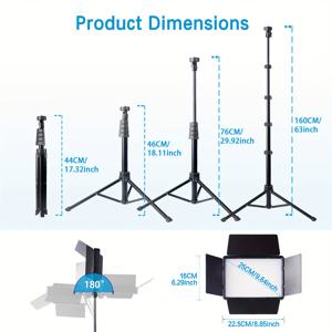 TEMU 사진 촬영 조명 세트, 63인치 /160cm 조절 가능한 삼각대, 10인치 사각형 LED , 조절 가능한 3색 조명, 4개 바퍼, 비디오 녹화, 사진 스튜디오 회의 셀카 라이브용 조명