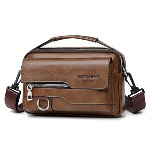 TEMU Weixier 남성용 크로스바디 백 - 조절 가능한 스트랩, 다중 수납칸, 일상 출퇴근용 캐주얼 스타일, 갈색 및 검정 옵션, 소형 크로스바디 백
