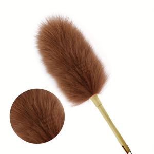 TEMU 대형, 중형, 소형의 양모 먼지집게 세 가지 사이즈. 솔리드 우드 손잡이, 천장 선풍기, 커튼, 컴퓨터, 가구, 조각상, 텔레비전 청소를 위한 인조 가죽 스트랩, 자연 깃털 먼지집게, 갈색|실링팬