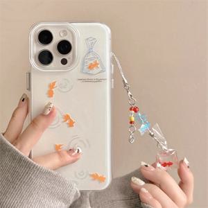 TEMU 애플 15 모바일 폰 케이스 아이폰 16 프로 맥스 신형 모델 15 프로 안티-폴 여성 니치 더블 레이어 14 프로 슈퍼 핫 풀 패키지 소프트 쉘에 적합한 간단한 작은 금붕어 펜던트 여름용