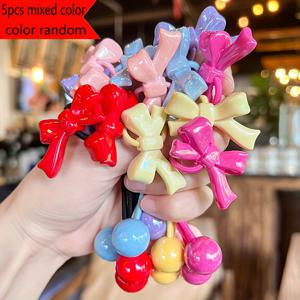 TEMU 5개 캔디 컬러 소녀 헤어 타이 세트 - 반짝이는 리본 모양 포니테일 홀더와 탄력 있는 밴드, 캐주얼 및 정장용 다양한 색상