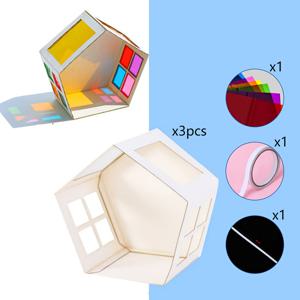 TEMU 3세트 수제 종이 합성 빛과 그림자 하우스 재료 팩, 직접 만들 필요 (하우스 카드보드 3세트, 종이 7매 포함), 완성된 제품은 바닥에 두거나 벽에 걸어 사용 가능, 미니어처 하우스, 미니어처 하우스 diy, 미니어처 집, 모형집, 집모형, 미니어처 하우스 대형, 만드는 집, 오브제