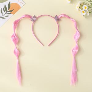 TEMU 1팩 스위트 스타일 나비 참 브레이드 가발 헤어밴드 - 귀여운 장식 머리띠와 태슬 포니테일, 혼합 색상 (보라 & 핑크), 반짝이는 라인스톤 악센트, 소녀용 헤어스타일 및 액세서리에 완벽한 화려한 헤어피스, 빗 부착 헤어피스