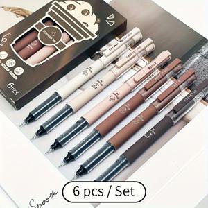 TEMU 커피 테마의 6가지 액체 빠른 건조 잉크 중립 펜, 노트, 그림, 학교 및 사무실 용품을 위한 얼룩 없는 부드러운 터치 펜