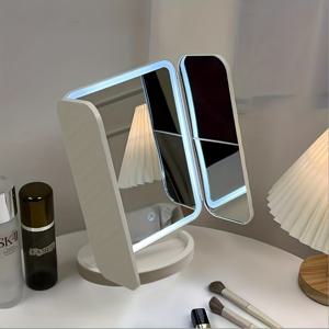 TEMU LED 메이크업 거울, HD 삼중 접이식 디자인 & 조명 데스크탑 뷰티 거울, 2배/3배 확대 휴대용 LED 화장대 거울, 회전 가능, 터치 스크린 제어, 조명 메이크업 거울, 여성에게 완벽한 선물