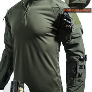 TEMU 남성용 아웃도어 전술 개구리 슈트 긴팔 티셔츠, 스포츠 트레이닝용 내구성 및 통기성, 야외 사냥에 적합, 다중 포켓 탐험 작업복, 액세서리 없는