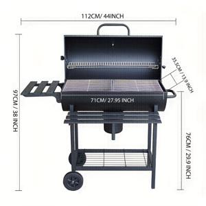 TEMU 대형 미국 스타일 숯불 그릴 - 5~10인용 클래식 디자인의 헤비듀티 철제 구조, 캠핑 및 야외 모임에 완벽한 블랙 바베큐 그릴, 내구성 있고 사용하기 쉬운, 식품 안전, 피크닉 필수품, 튼튼한 구조, 바비큐 애호가를 위한