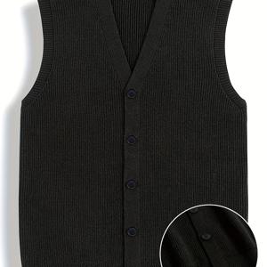 TEMU 엘블레아 남성용 민소매 조끼 - 사무실, 이벤트, 일상용 비스트레치 니트 버튼 프론트 , 쉬운 관리 버튼 카디건 대체품, 클래식 실루엣, 구조적 핏, 스타일리시 레이어링, 오피스 프로페셔널