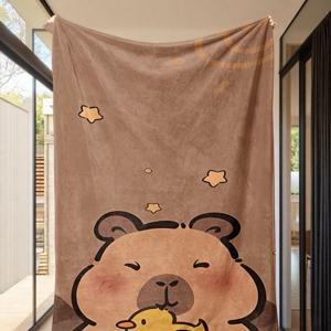 TEMU 1pc 귀여운 카피바라와 하트 디자인 플란넬 담요 - 개인화된 만화 카피바라 팬 디자인, 이상적인 선물 선택, 모든 동물 애호가를 위한 아름다운 선물, 여행, 소파, 사무실, 집, 피크닉, 캠핑, 낮잠 담요에 적합, 부드러운 조명 베이지-친화적인 편안한 담요, 완벽한 크리스마스 및 생일 선물, 기계 세탁 가능, 쉬운