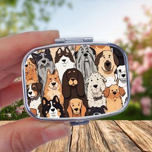 TEMU 1개 사랑스러운 강아지 디자인 알약 상자 - 약물, 비타민 및 여행 필수품을 위한 컴팩트한 2구획 메탈 케이스 - 독특한 선물 아이디어, 미니 알약 상자, 가방용 알약 상자, 의약품 보관함, 스타일리시 정리함, 귀여운 정리함, 식품 안전 소재, 경량 구조, 다중 구획 정리함, 건강을 위한 사용자, 노인 관리