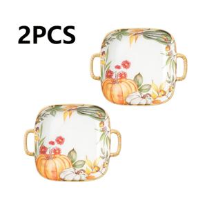 TEMU 9.5인치 더블이어드 세라믹 접시, 세라믹 샐러드 접시, 베이킹 트레이 | 빈티지 핸드페인팅 호박 세라믹 식기류 | 가족 저녁 식사용 테이블웨어 | 컨트리 플라워 패턴 | 할로윈, 추수감사절, 크리스마스 및 휴일 행사에 적합 - 1개/2개