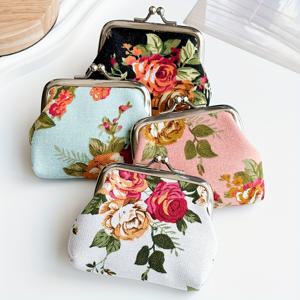 TEMU 4개 세트 빈티지 플로럴 프린트 지갑 - 우아한 장미 무늬 스냅 클로저 지갑, 여성/남성용 가벼운 동전 파우치 & 키홀더, 일상 또는 선물용 (크리스마스, 발렌타인데이, 추수감사절) - 현금, 카드, 헤드폰, 개인 소품 정리함, 코인 퍼스, 부드러운 질감 지갑