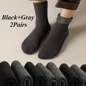 TEMU 2/4쌍 고품질 이중 두꺼운 플리스 보온 양말, 남성용 단색 작업복 양말, 편안하고 내구성이 뛰어난 폴리에스터 소재, 남녀 공용 일상 및 스키 활동 및 극한 추위에 적합