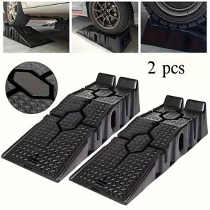TEMU 2개/1개입 고강도 블랙 차량 램프 리프트 플랫폼 - 육각 트레드 2단 디자인, 튼튼한 금속 프레임 & 휠, 내구성 ABS 구조|타이어
