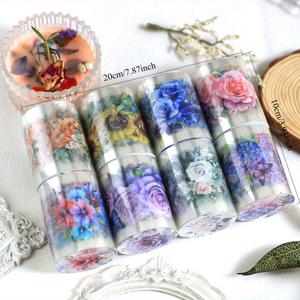TEMU 8롤 플로랄 와시 테이프 세트 - 화려한, 장미, 수국 & 나비 디자인, 다양한 색상 - 공예, 저널링, 스크랩북, 선물 포장 및 마스킹 장식에 완벽, 스크랩북 용품 | 화려한 와시 테이프 | 장식용 테이프, 와시 테이프 장식