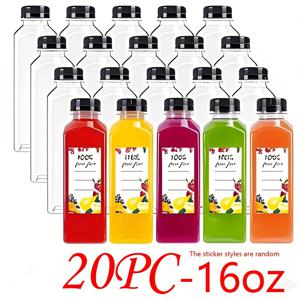 TEMU 20개 누수 방지 투명 플라스틱 음료 병, 4oz/8oz/12oz/16oz - 주스, 스무디, 우유 및 수제 음료에 이상적 - 편리한 테이크아웃 용기, 음료 포장 | 투명 음료 용기 | 누수 방지 뚜껑