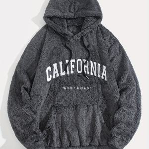 TEMU 1개 남성용 캘리포니아 웨스트 코스트 레터링 후드 스웨트셔츠 - 캘리포니아 레터링 플러시 플리스 풀오버, 올 시즌 캐주얼 & 포멀 웨어, 레귤러 핏 긴소매 후드티, , 캘리포니아 스웨트셔츠, 편안한 의류, 남성 후드티, 남자 후드티, 후드집업, 후드집업, 후드티 남성, 맨투맨