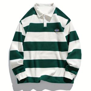 TEMU 남녀공용 오버사이즈 옥스포드셔츠 - 클래식한 화이트 & 네이비블루 줄무늬, 캐주얼&세미폼럴 긴팔, 대조적인 칼라와 커프 장식, 릴랙스핏으로 해변/직장/운동에 완벽! 기계 세탁 가능한 Unisex 상의 (성인+청소년), 사무복, 바닷가 룩, 편안한 원단, 내구성 있는 소재, 젊은 감각의 캠퍼스 스타일|남자셔츠|커플룩