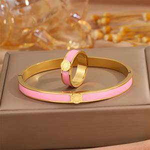 TEMU 2개 세트 패셔너블한 스테인리스 스틸 팔찌 & 반지 조합, 다양한 컬러, 방수 및 내구성 강화, 일상과 여행에 최적의 선택